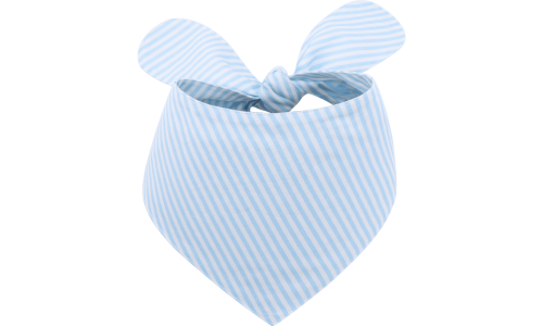 Lichtblauwe en witte gestreepte hondenbandana met knoop, makkelijk te wassen, gemaakt van 100% katoenen stof.