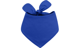 Blauwe katoenen gepersonaliseerde hondenbandana met knoopsluiting, makkelijk te wassen, aanpasbaar met geborduurde naam.