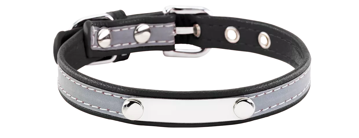 Reflecterende Gegraveerde Hondenhalsband Reflecterende zwarte hondenhalsband met ingebouwde ID-plaat, 27-34 cm lang, 1.5 cm breed, voor het graveren van hondennaam.