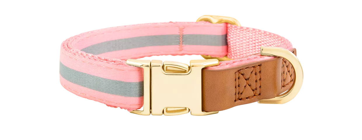 Hondenhalsband met gegraveerde gouden gesp Lichtroze hondenhalsband met gouden metalen gesp, 27-40 cm lang, 1.5 cm breed, met D-ring voor naamgravure.