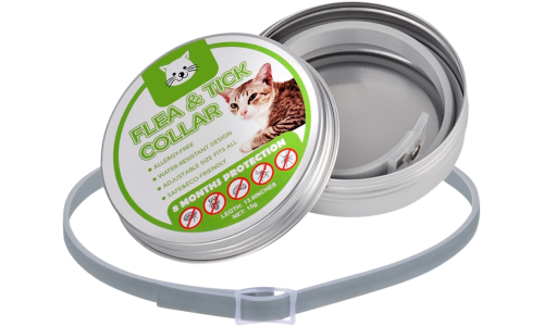Natuurlijke vlooien- en tekenhalsband voor katten, 8 maanden bescherming, waterdicht en duurzaam ontwerp.
