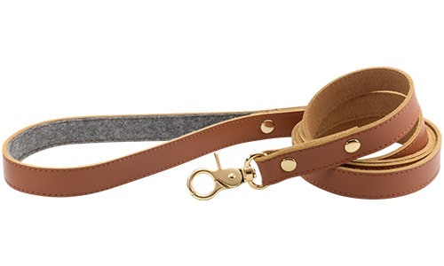 Luxe bruine leren hondenriem, 120 cm lang, duurzaam, gouden metalen haak en studs voor een luxe uitstraling.