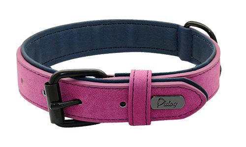 Roze luxe fluwelen hondenhalsband, 49-52cm lengte, met zwarte metalen gesp en D-ring voor een stijlvolle uitstraling.