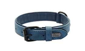 Luxe Fluwelen Honden Halsband Blauwe luxe fluwelen hondenhalsband, 35-37cm lengte, met zwarte metalen gesp en D-ring voor een stijlvolle uitstraling.