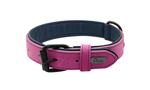 Roze luxe fluwelen hondenhalsband, 35-37cm lengte, met zwarte metalen gesp en D-ring voor een stijlvolle uitstraling.