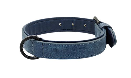 Blauwe luxe fluwelen hondenhalsband met een zachte binnenvoering, 35-37cm lengte, voor comfort en duurzaamheid.
