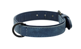 Luxe Fluwelen Honden Halsband Blauwe luxe fluwelen hondenhalsband met een zachte binnenvoering, 35-37cm lengte, voor comfort en duurzaamheid.
