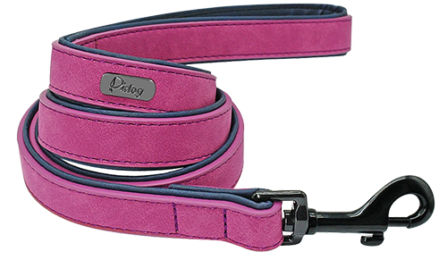 Roze luxe fluwelen hondenriem, 120 cm, makkelijk vast te houden, zwarte metalen haak, voor comfortabele wandelingen.