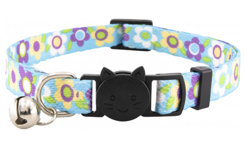 Blauwe bloemen breakaway kattenhalsband met bel, verstelbaar en lichtgewicht, combineert charme met veiligheid.
