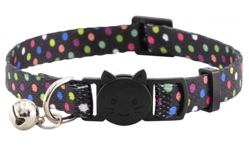 Leuk Patroon Kat Halsband met veiligheidssluiting Zwarte breakaway kattenhalsband met stippen en bel, verstelbaar en lichtgewicht, veilig en stijlvol.