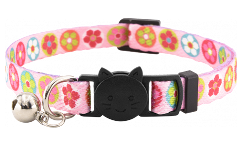 Roze bloemen breakaway kattenhalsband met bel, verstelbaar en lichtgewicht, combineert charme met veiligheid.