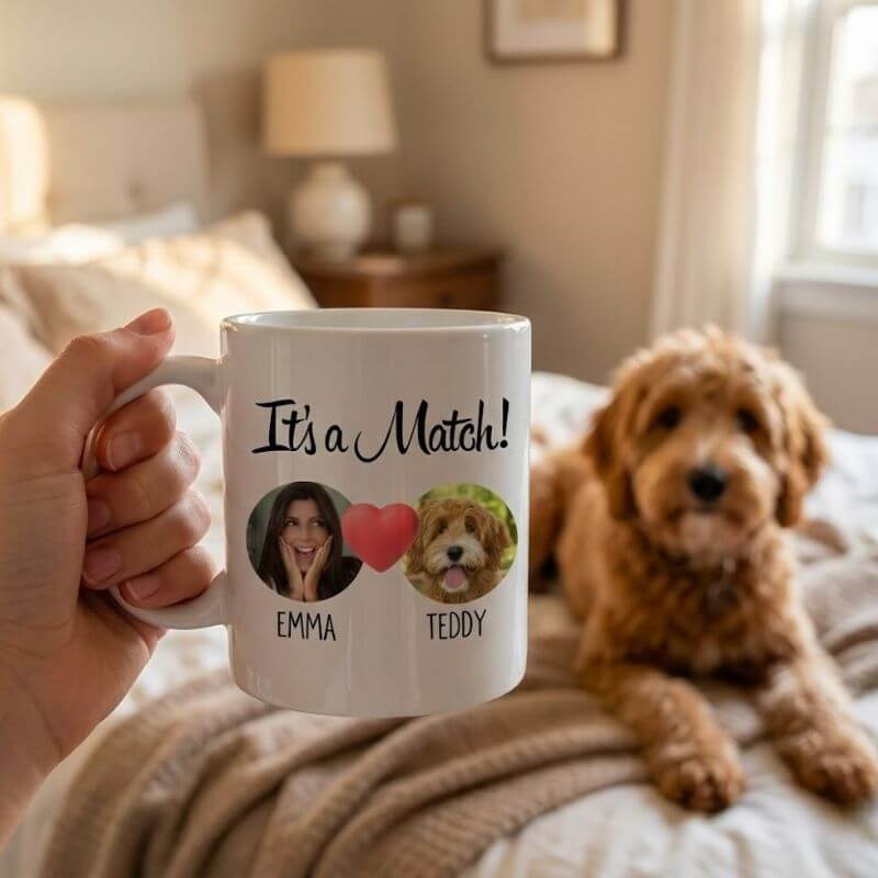 Gepersonaliseerde honden mok “It’s a Match” – cadeau voor hondenliefhebbers